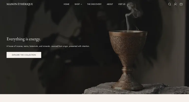 The Maison Éthérique website homepage